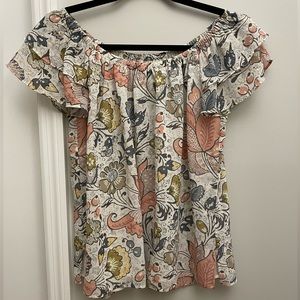 LOFT Off-Shoulder Ruffle-Sleeve Patterned Top